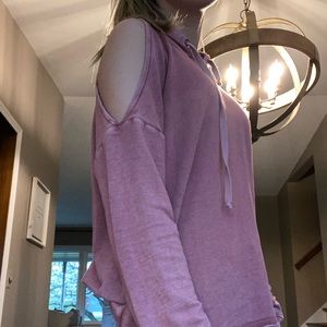 american eagle pink open shoulder sweatshirt